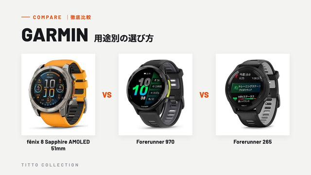 ガーミン fēnix 8・Forerunner 970・265を徹底比較|用途別の選び方【正規販売店が解説】